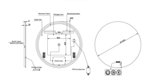Alessio Anti-fog Backlit 3 Colour LED Round Bathroom Mirror With Optional Bluetooth