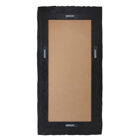 Backside of wall mirror with secure mounting design and grey frame edges