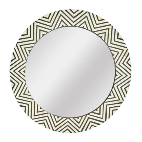 Arkin Bone Inlay Black & White Wall Mirror - Handcrafted Round Decorative Mirror