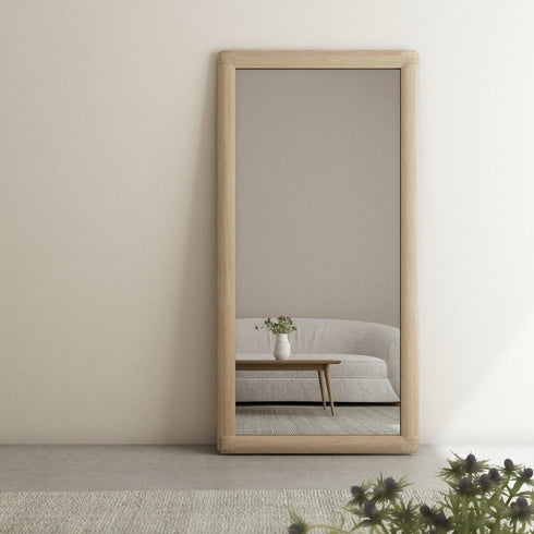 Hendrix Vintage Full Length Natural Wood Frame European Oak Floor Mirror with Rounded Edges
