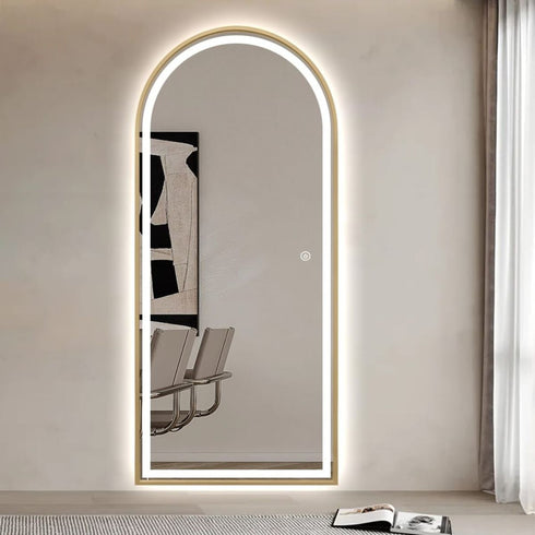 Elwood Arched Full Length Dimmable LED Gold Standing Mirror
