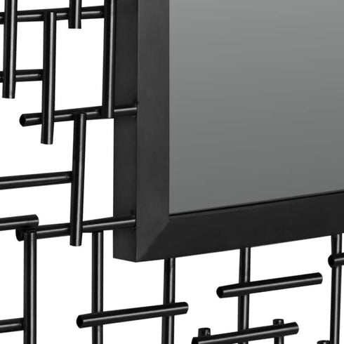Close-up of matte black iron frame corner detailing