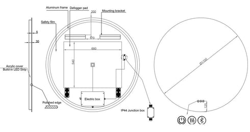 Alessio Anti-fog Backlit 3 Colour LED Round Bathroom Mirror With Optional Bluetooth