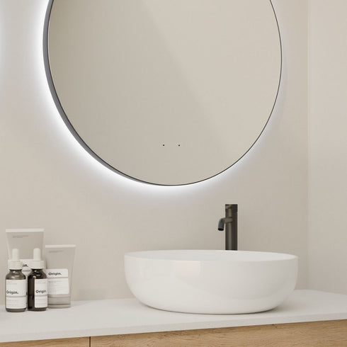 Meeray Anti-fog 3 Colour LED Round Bathroom Mirror - Brushed Gunmetal Frame With Wave Motion Sensor