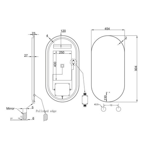 Cameryn Oval Anti-fog LED Bathroom Mirror - Brushed Nickel Frame with Wave Motion Sensor