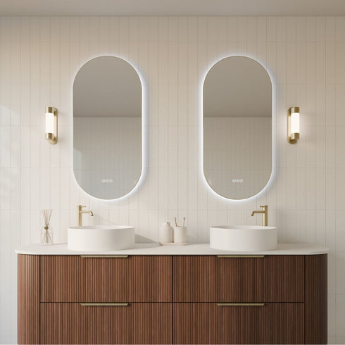 Cameryn Oval Anti-Fog LED Bathroom Mirror - Brushed Gold Frame with Optional Bluetooth Speaker