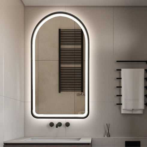 Byron Arched Frosted LED Black Wall Mirror