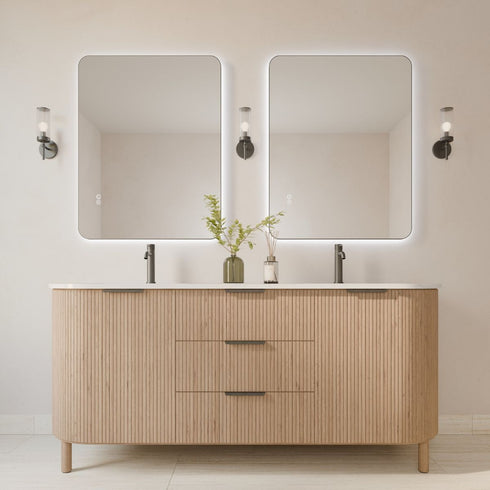 Graeme Rounded Corners Anti-Fog Backlit LED Bathroom Mirror - Gunmetal Frame with Optional Bluetooth Speaker