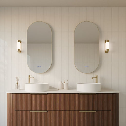 Cameryn Oval Anti-Fog LED Bathroom Mirror - Brushed Gold Frame with Optional Bluetooth Speaker