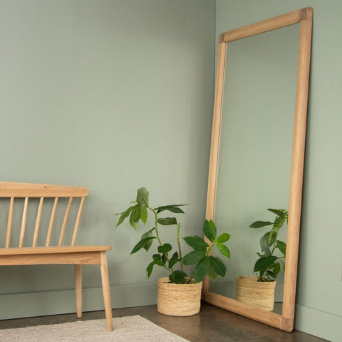 Hendrix Vintage Full Length Natural Wood Frame European Oak Floor Mirror with Rounded Edges