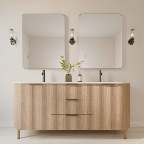Graeme Rounded Corners Anti-Fog Backlit LED Bathroom Mirror - Gunmetal Frame with Optional Bluetooth Speaker