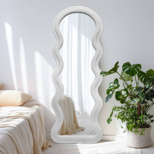 White Wavy Velvet Frame Wall Mirror