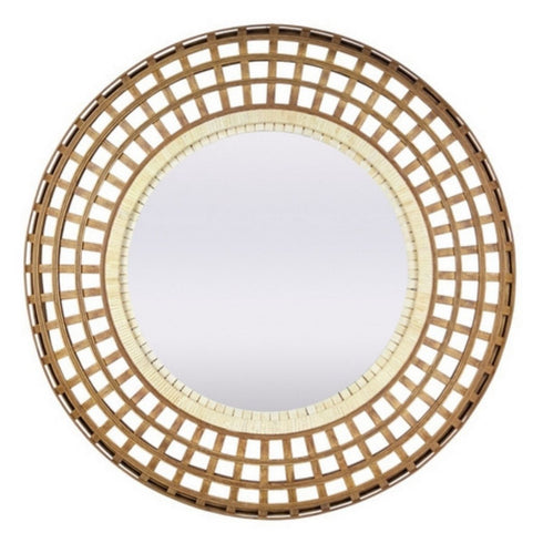 Bluegum Grid Rattan Natural Frame Round Wall Mirror