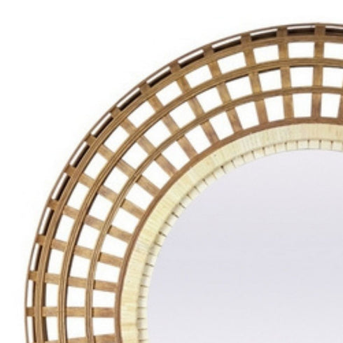 Bluegum Grid Rattan Natural Frame Round Wall Mirror