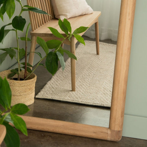 Hendrix Vintage Full Length Natural Wood Frame European Oak Floor Mirror with Rounded Edges