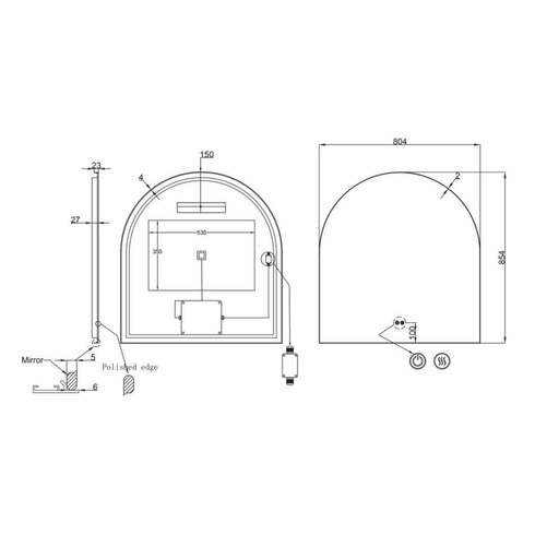 Allan Framed Anti-Fog LED Arched Bathroom Mirror - Brushed Nickel with Optional Bluetooth Speaker