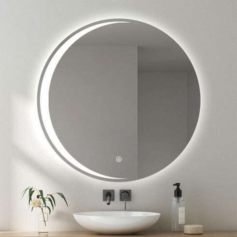 Malvern Anti-Fog Crescent Moon Backlit LED Round Bathroom Mirror with Touch Sensor