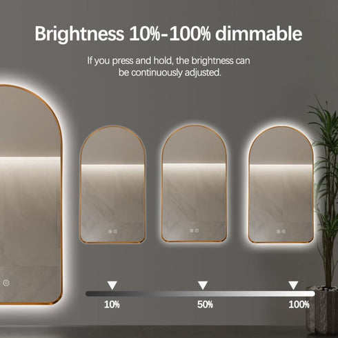 Meroo Arched Antifog Backlit LED Gold Wall Mirror