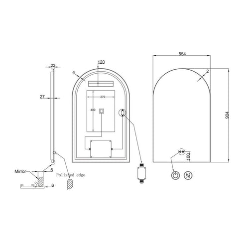 Allan Framed Anti-Fog LED Arched Bathroom Mirror - Brushed Nickel with Optional Bluetooth Speaker