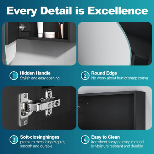 Eclat Black Bathroom Wall Mirror Rectangle Shaving Cabinet