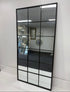Contemporary industrial wall mirror with grid pattern and slim iron frame