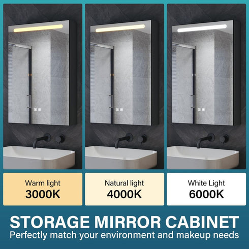 Dane Hemp Black LED Bathroom Cabinet with Makeup Storage Shelf