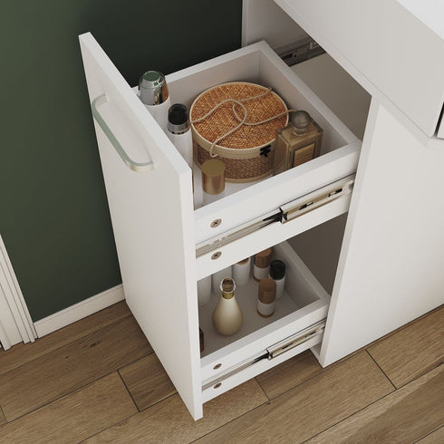 Evora White Corner Dressing Table with Triple Mirror & Storage - Makeup Vanity with Drawers