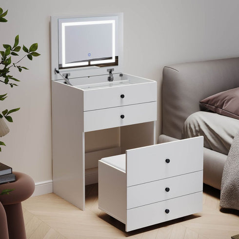 Lisandra Dressing Bedside Tables 2-in-1 Set - Hidden Makeup Mirror