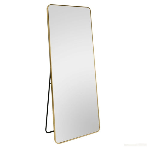 Zarae Rounded Corner Full Length Gold Freestanding Mirror with slim frame