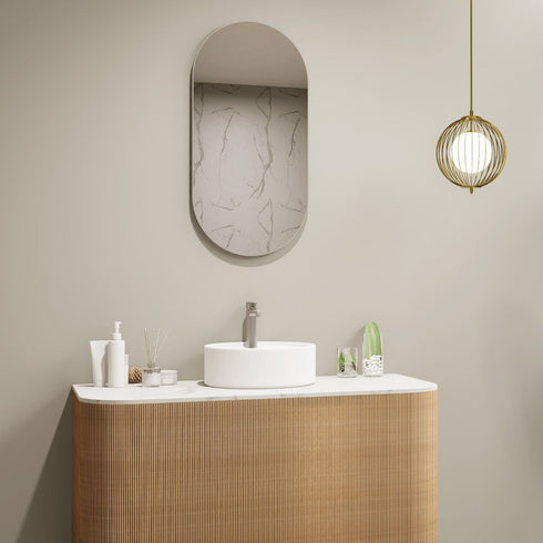 Cameryn Aluminium Framed Brushed Nickel Oval Bathroom Mirror