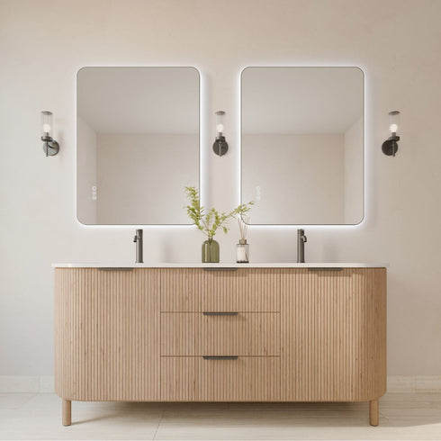 Graeme Rounded Corners Anti-Fog Backlit LED Bathroom Mirror - Gunmetal Frame with Optional Bluetooth Speaker