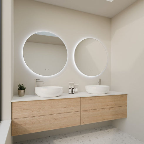 Meeray Anti-fog 3 Colour LED Round Bathroom Mirror - Brushed Nickel Frame with Wave Motion Sensor