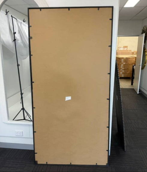 Back of Iron Block Grid Rectangular Mirror showing sturdy MDF support