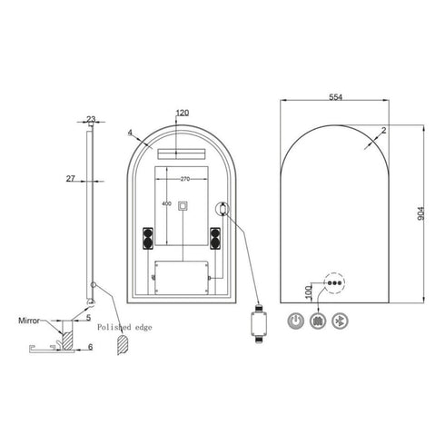 Allan Framed Anti-Fog LED Arched Bathroom Mirror - Brushed Nickel with Optional Bluetooth Speaker