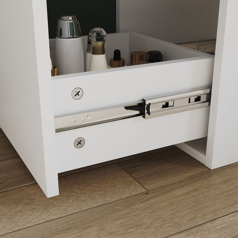 Evora White Corner Dressing Table with Triple Mirror & Storage - Makeup Vanity with Drawers