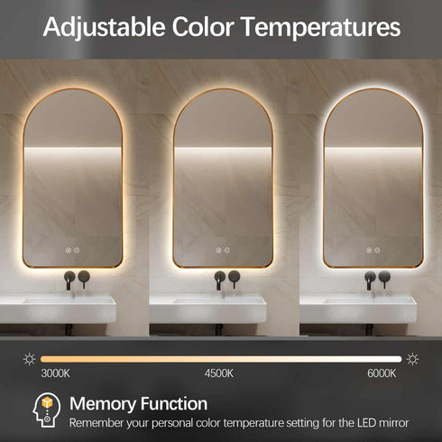Meroo Arched Antifog Backlit LED Gold Wall Mirror