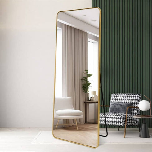Large gold aluminium alloy mirror with soft rounded corners