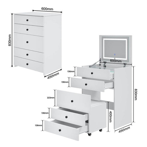 Lisandra Dressing Bedside Tables 2-in-1 Set - Hidden Makeup Mirror