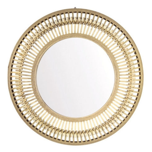 Whyalla Cane Natural Rattan Style Round Wall Mirror with Open Frame