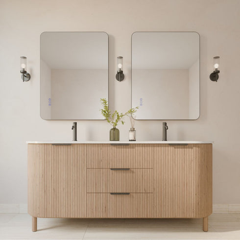 Graeme Rounded Corners Anti-Fog Backlit LED Bathroom Mirror - Gunmetal Frame with Optional Bluetooth Speaker