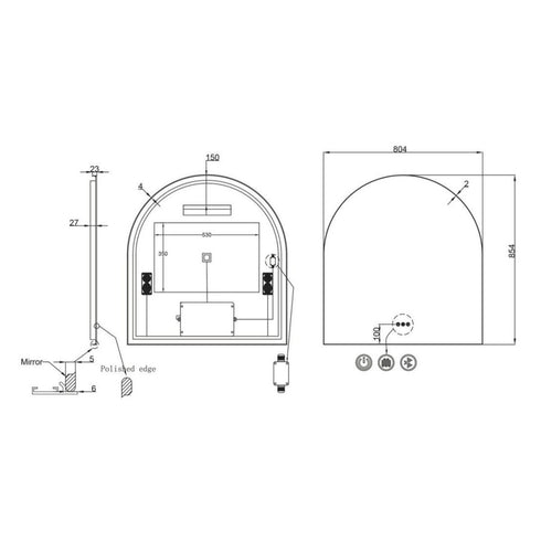 Allan Framed Anti-Fog LED Arched Bathroom Mirror - Brushed Nickel with Optional Bluetooth Speaker