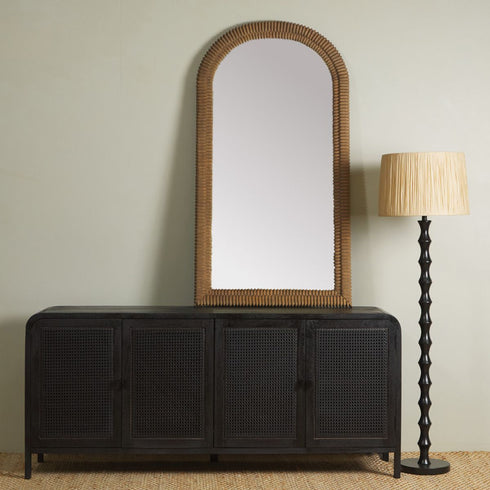 Margot Arched Decorative Rattan Natural Wall Mirror