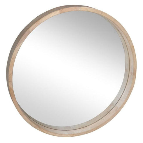 Gable Rubberwood Round Wall Mirror - Natural Wood Frame Decorative Mirror