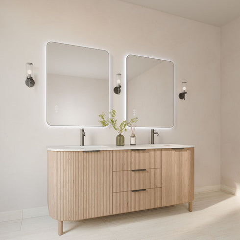 Graeme Rounded Corners Anti-Fog Backlit LED Bathroom Mirror - Gunmetal Frame with Optional Bluetooth Speaker