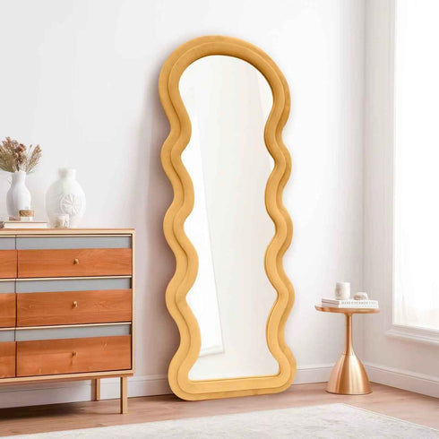 Wavy Velvet Frame Peach-Orange large Mirror