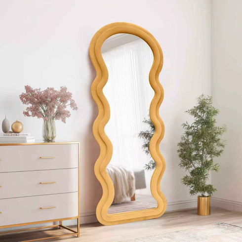 Wavy Velvet Frame Peach-Orange Full length Mirror