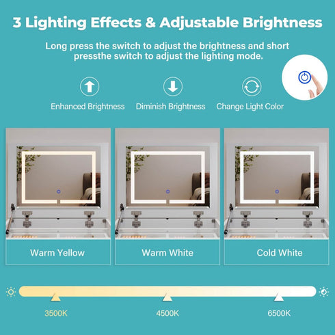 Lisandra Dressing Bedside Tables 2-in-1 Set - Hidden Makeup Mirror