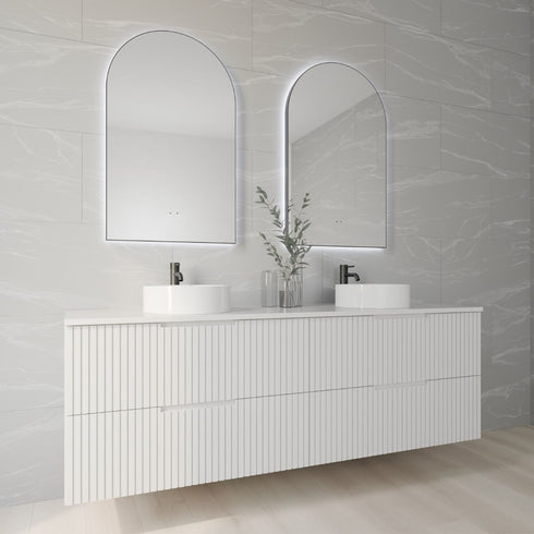 Allan Arched Matte Black Framed LED Bathroom Mirror with Wave Motion Sensor