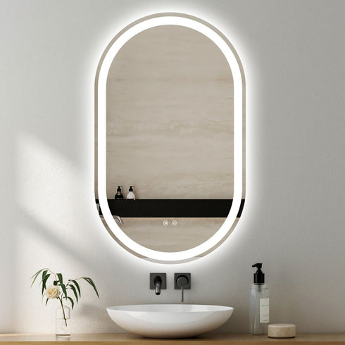 Joule Frameless Oval 30mm LED Strip Bathroom Mirror with Defogger