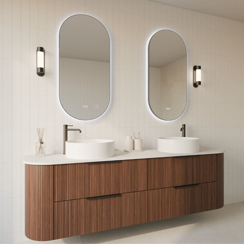 Cameryn Oval Anti-Fog LED Bathroom Mirror - Matte Black Frame with Optional Bluetooth Speaker